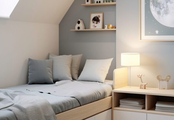 Habitación infantil pintada en tonos suaves con acabado limpio y luminoso